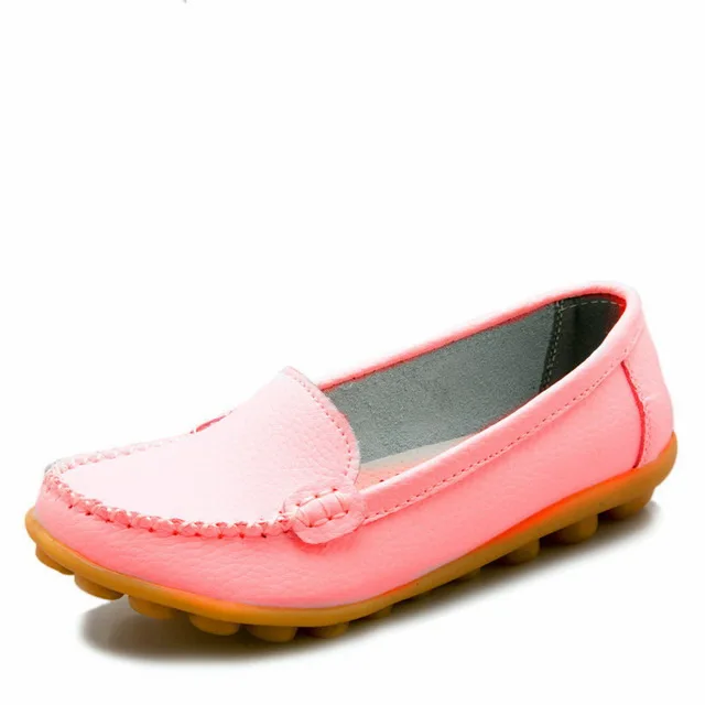 Новинка; сезон весна-осень; женская обувь из натуральной кожи на плоской подошве; женские лоферы без застежки; мокасины; женская обувь; большие размеры 35-44 - Цвет: Pink
