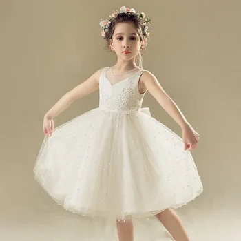 

Caustom made lace bead ball gown children girls party dress