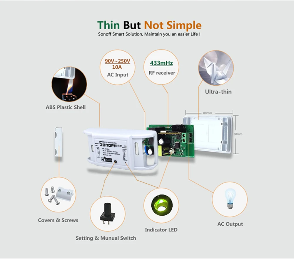 SONOFF RF беспроводной Wi-Fi переключатель Автоматизация релейный модуль Таймер 433 МГц 220 В 10 А для смартфонов дистанционное управление IOS Android