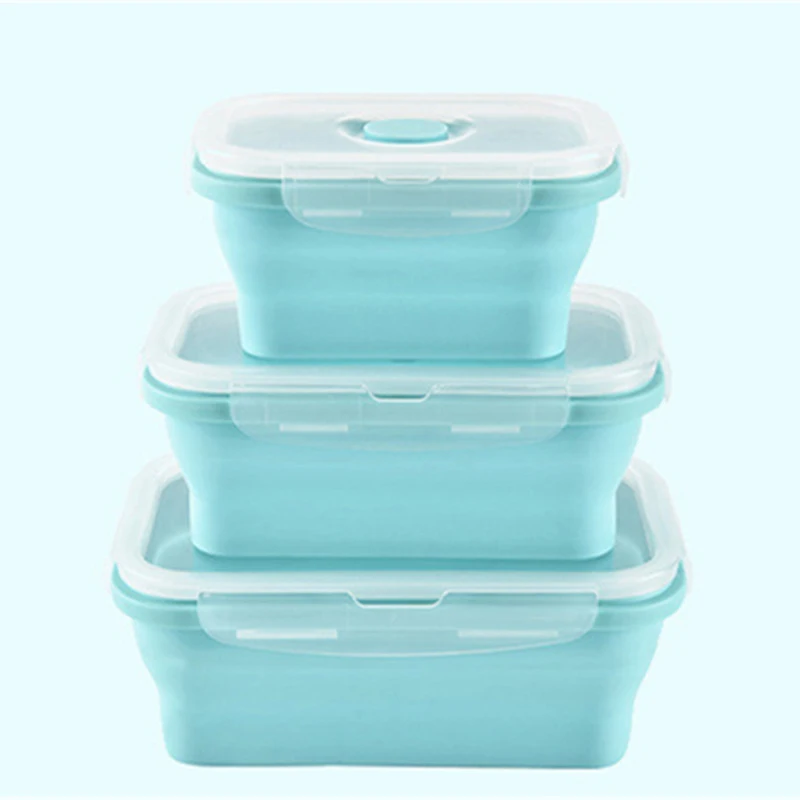 Силиконовая чаша коробка для хранения обеда лоток для еды складной нетоксичный твердый портативный школьный чаша Joint чаша контейнер для хранения еды 3 шт./компл - Цвет: Blue