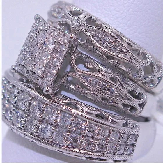 Ramos набор из 3 предметов модные циркониевые микро-инкрустированные креативные выдолбленные металлические кольца для вечерние помолвки - Цвет основного камня: R414
