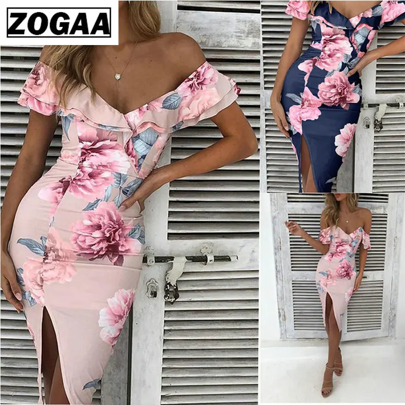 

Women Sexy Dress Off Shoulder Floral Dress Party Slash Neck Plus Size Dresses Elegant Lady Summer Clothes Robe Outfits ZOGAA