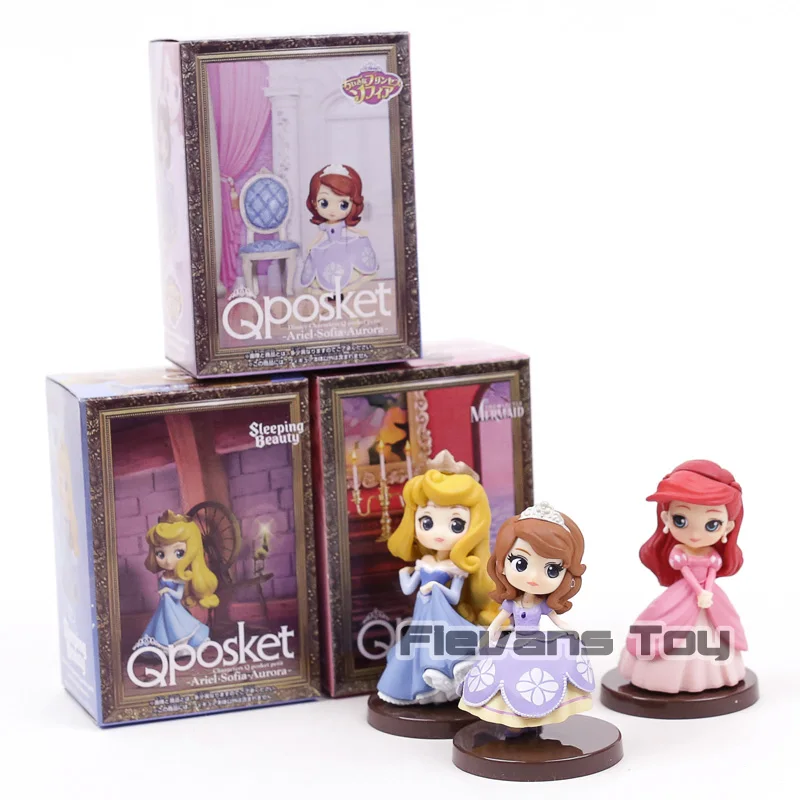 

Q Posket Characters Petit vol.7 Princess Ariel Sofia Aurora Mini PVC Figures Toys Dolls for Girls Gift 3pcs/set