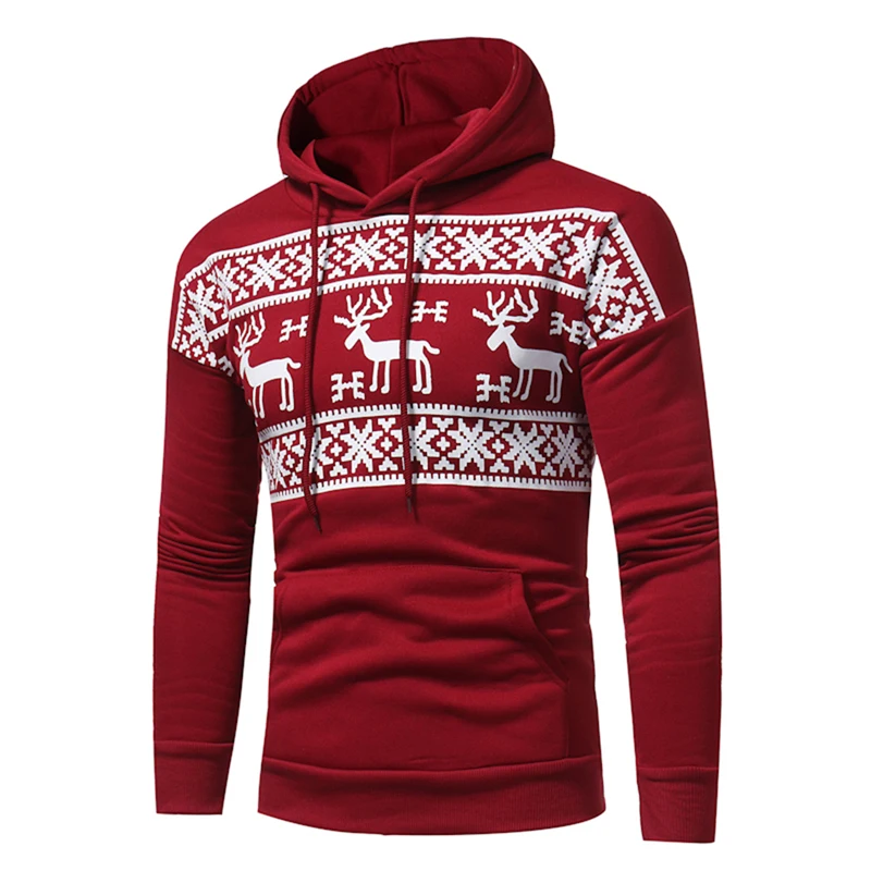 Bigsweety Мода с капюшоном с рождественским оленем толстовка с рисунком пуловеры спортивный костюм 2018 Для мужчин карман толстовки плюс Размеры