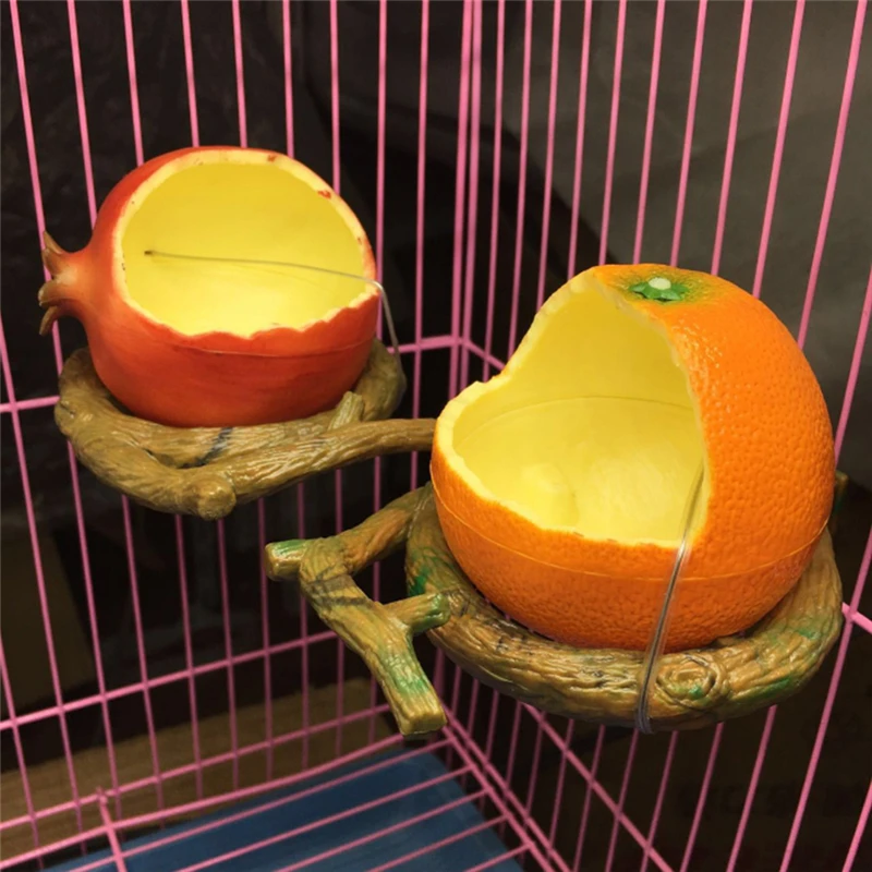 Забавный фруктовый форма птица кормушка для попугаев оранжевый гранат подача воды пищи миска-контейнер кормушки для ящиков клетки курятник Pet