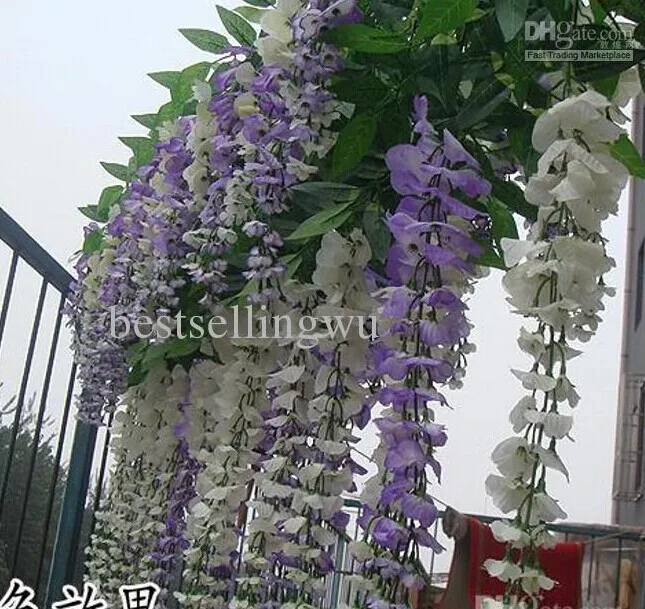 

200pcs Blue/purple/white Simulation Flower Artificial Silk flower wisteria vine for wedding home decoration free shipping