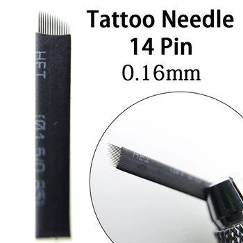 

3D Eyebrow Lip 0.16mm Tattoo Pen 200pcs 14 Pins Flex Shape Nano Permanent Makeup Tattoo Microblading Needles Blade