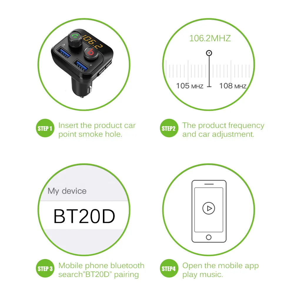 BT201D fm-передатчик бас TF карта Bluetooth автомобильный комплект MP3 Смарт стерео двойной USB Bluetooth автомобильное зарядное устройство