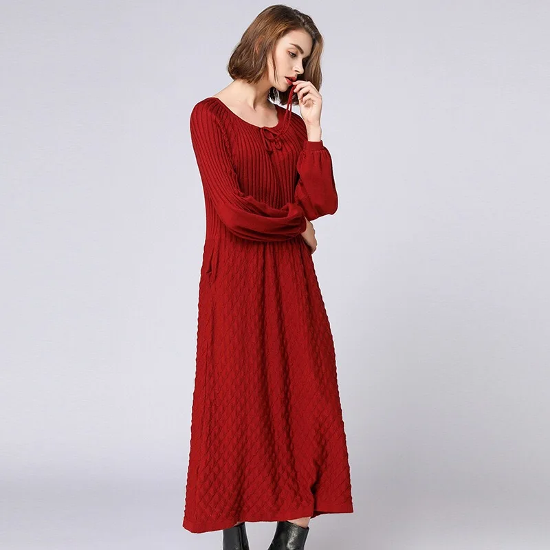 

2018 Winter Pregnancy Dress Elegant Maternity Dress Casual Pregnancy Clothes Plus Size Long Sleeve Boat Neck Mid-Calf Bow