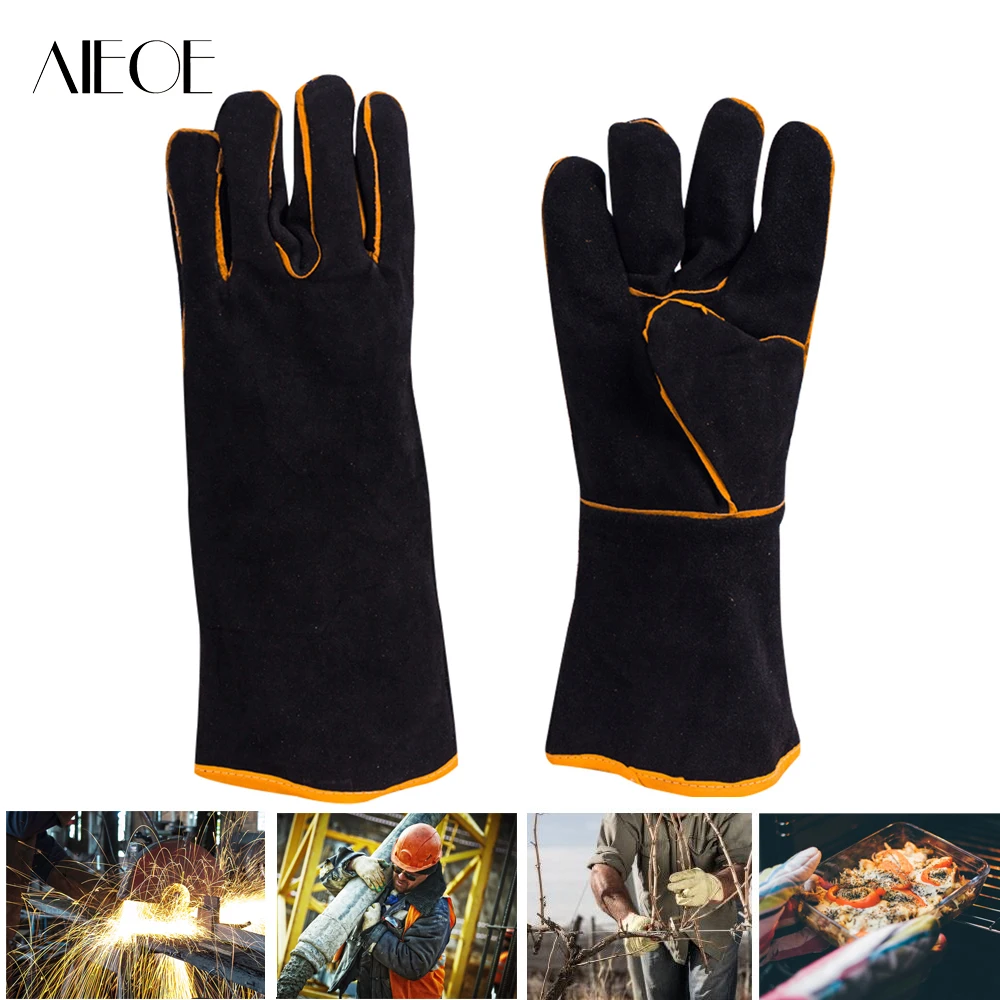 AIEOE Cowhide Leather Welding Gloves Lengthen Arm Hands Protection