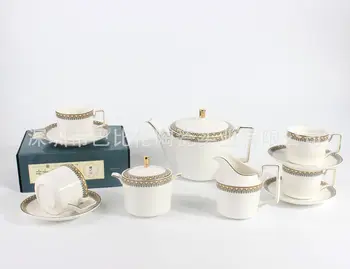 

European Bone China Coffee Service Suit Ceramics Tea Set Suit Edge Trace A Design In Gold Afternoon Tea Shop