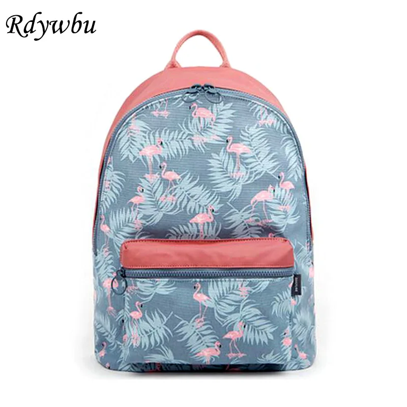 Rdywbu coreano 3D Flamingo Impresión de dibujos animados Mochila costura Floral Casual diaria de los adolescentes de la escuela bolsa de Mochila H141