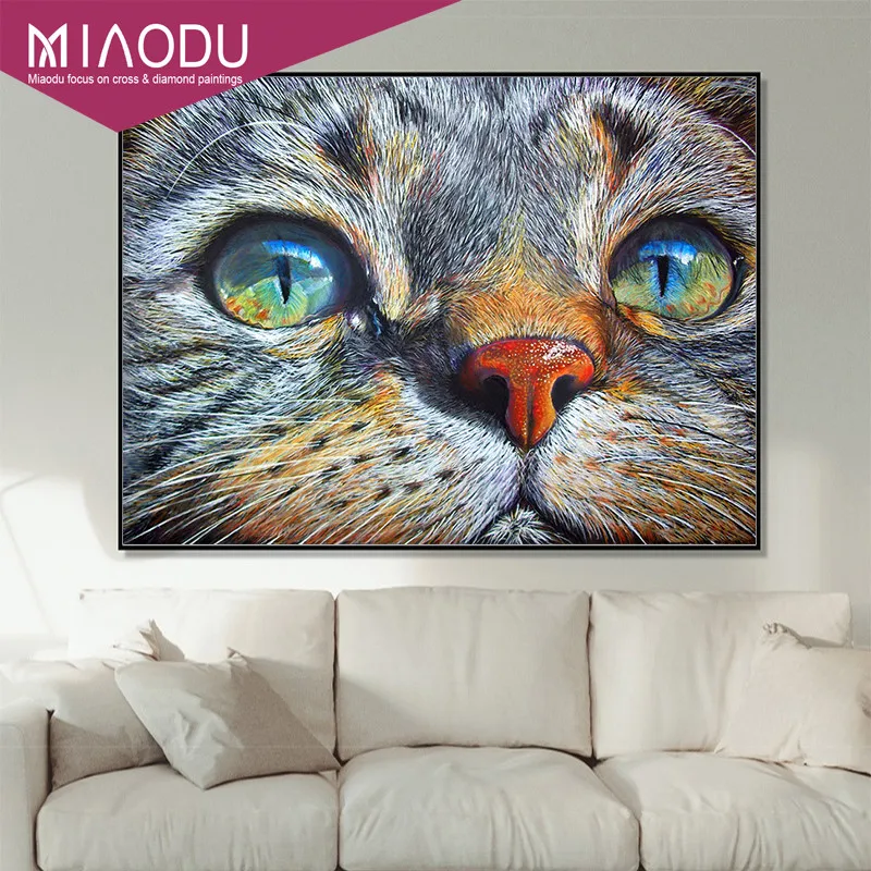 

Miaodu Full Drill Square Diamond 5D DIY Diamond Painting"Cat Face"Diamond Embroidery Cross Stitch Rhinestone Mosaic Painting