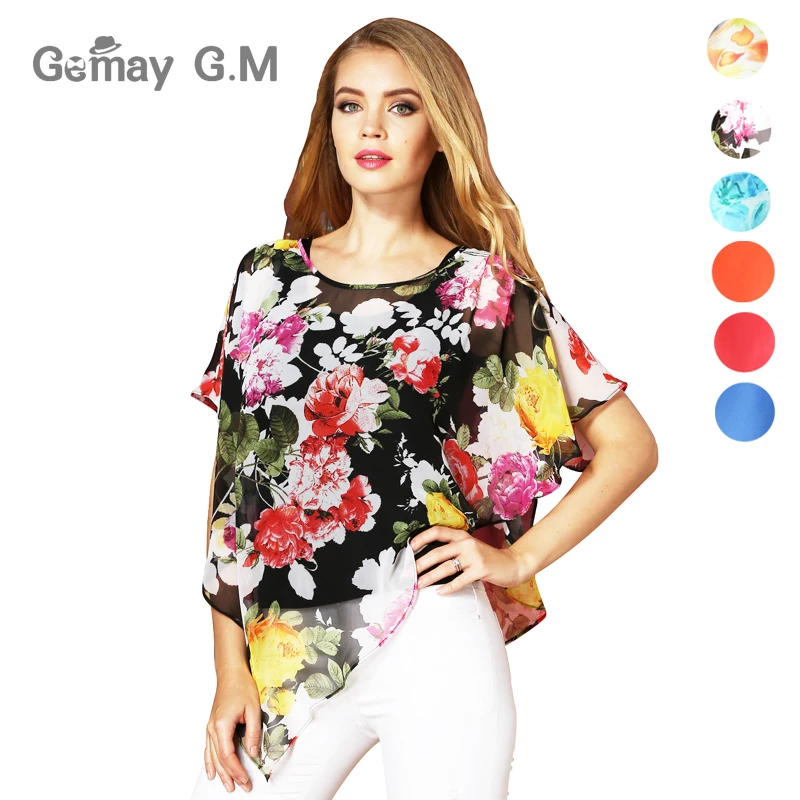 

Fashion Chiffon Summer Women Blouses and Shirts New Casual Batwing Short-Sleeve Floral Print Shirt for Woman Sexy Tops Blusas