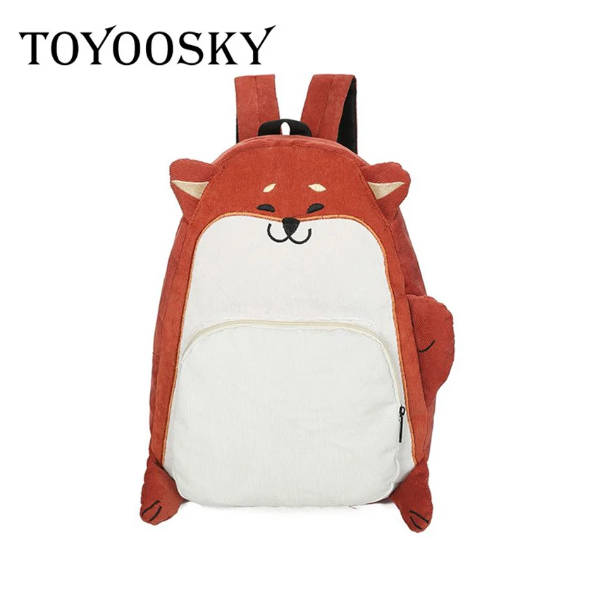 ##BUY TOYOOSKY Brand Cute Designer Dog Fox Ear Embroidery Corduroy Canvas Women Backpack School Bag For Teenagers Girls Travel Bagpack