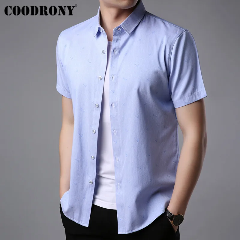 Синий COODRONY, мягкая хлопковая рубашка с коротким рукавом, Мужская брендовая одежда, лето, Новые повседневные рубашки в деловом стиле, Camisa Masculina S96042 - Цвет: Синий