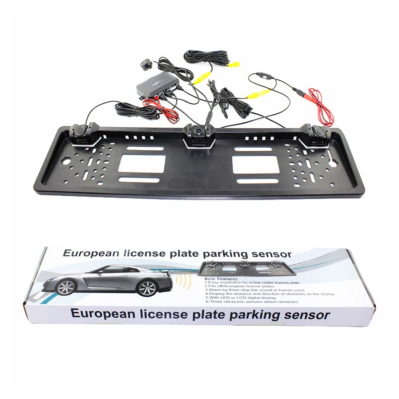 3 in 1 one Camera+2 Sensors PZ600-L European License Plate Parking Sensor with HD Reverse Camera 2 Radar + backup camera 19mm