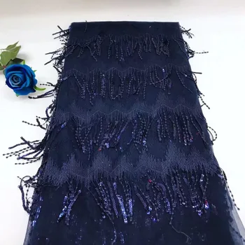 

Royal Blue African 3D Sequins Lace Fabric 2019 High Quality Lace French Sequence Tulle Lace Nigerian Lace Fabrics For Wedding