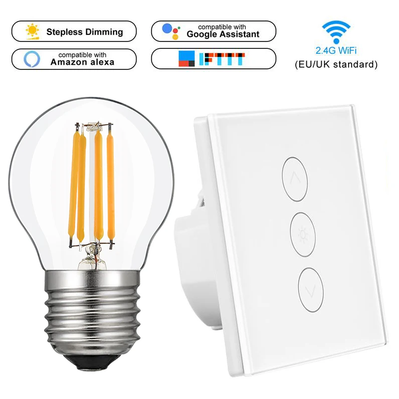 

Smart home LED Dimmer Switch Panel +E27 dimmer Bulb EU standard work with Alexa Google Home Voice Control Dimmer Lamp smart life