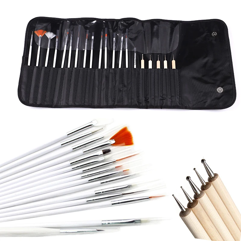 Escovas da Arte do Unha Desenho do Projeto da Arte do Unha Ferramenta para a Pintura Ferramentas da Arte do Unha Conjunto Punho Plástico Corporal Pintura Pontilhando Bolsa 20 Pçs – Set
