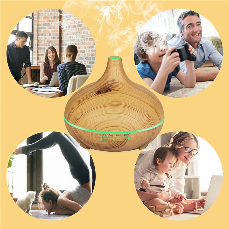 Diffuserlove 300ML remote control Air Humidifier Essential Oil Diffuser Wood Grain 7 Color Changing LED Light Electric Diffuser