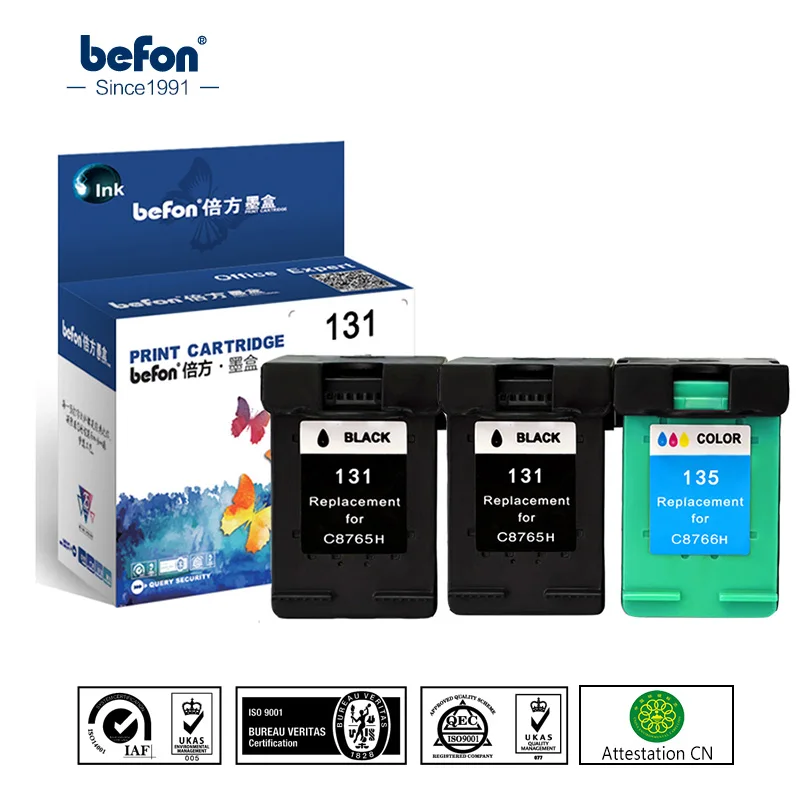 

befon 3 Pack Ink cartridge replacement for HP 131 135 for HP Deskjet 5743 5940 5943 6843 6940 Photosmart 2573 2613 PSC 1600 1613