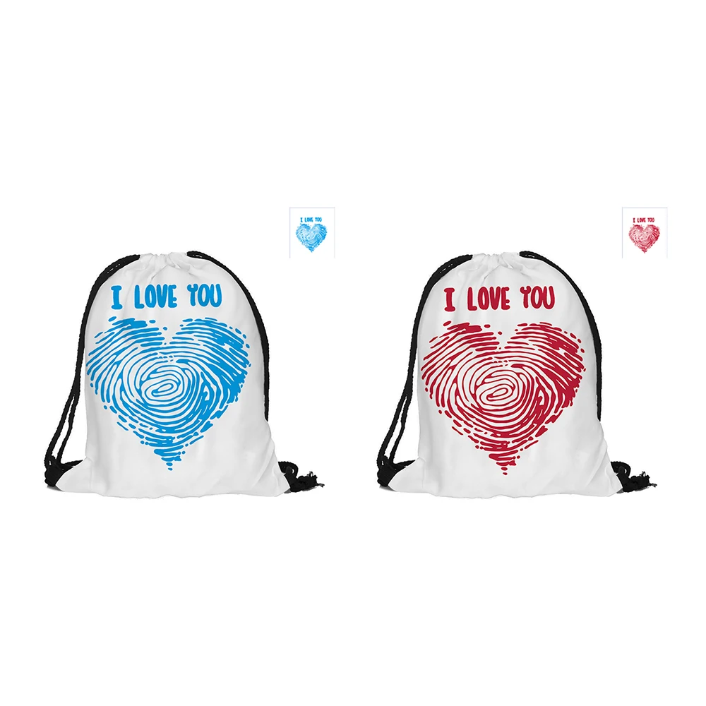 I Love You Blue And Red Heart Drawstring Backpack Polyester Bags For