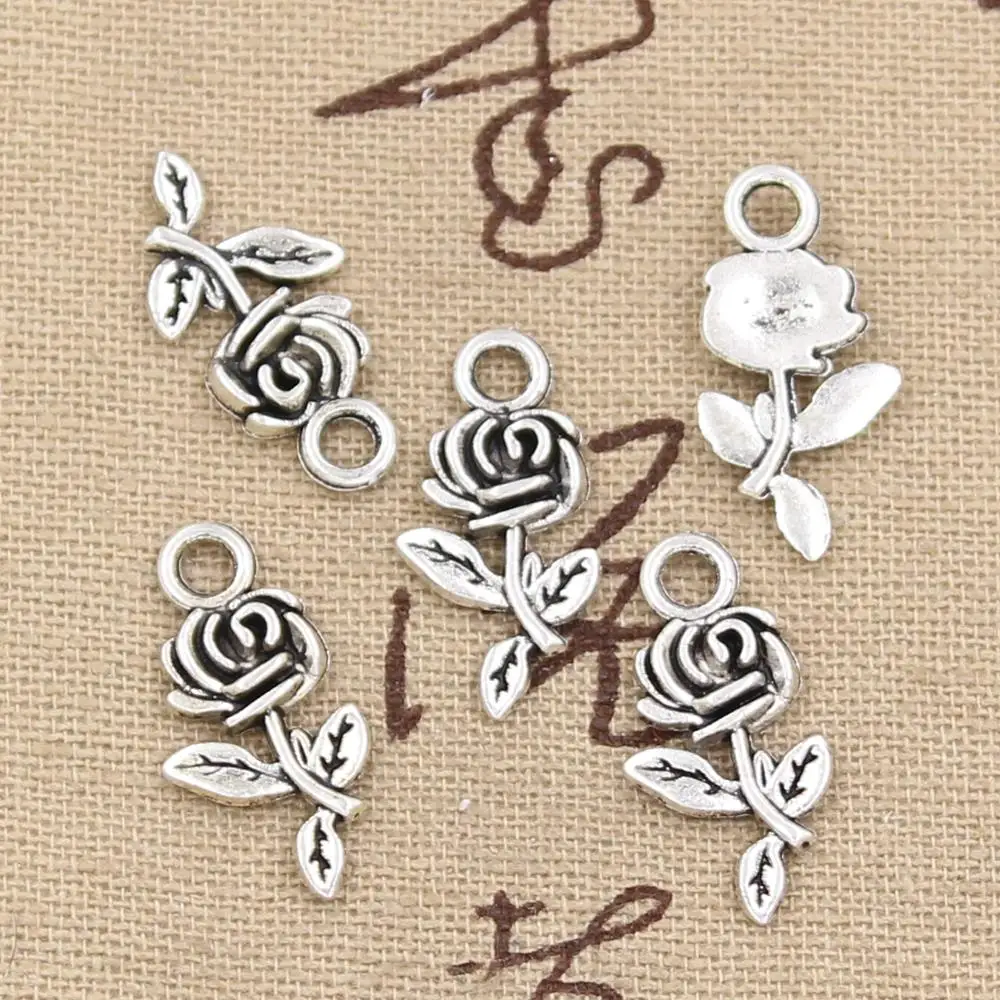 30pcs Charms Flower Rose 21x13mm Handmade Craft Pendant Making fit,Vintage Tibetan Bronze Silver color,DIY For Bracelet Necklace
