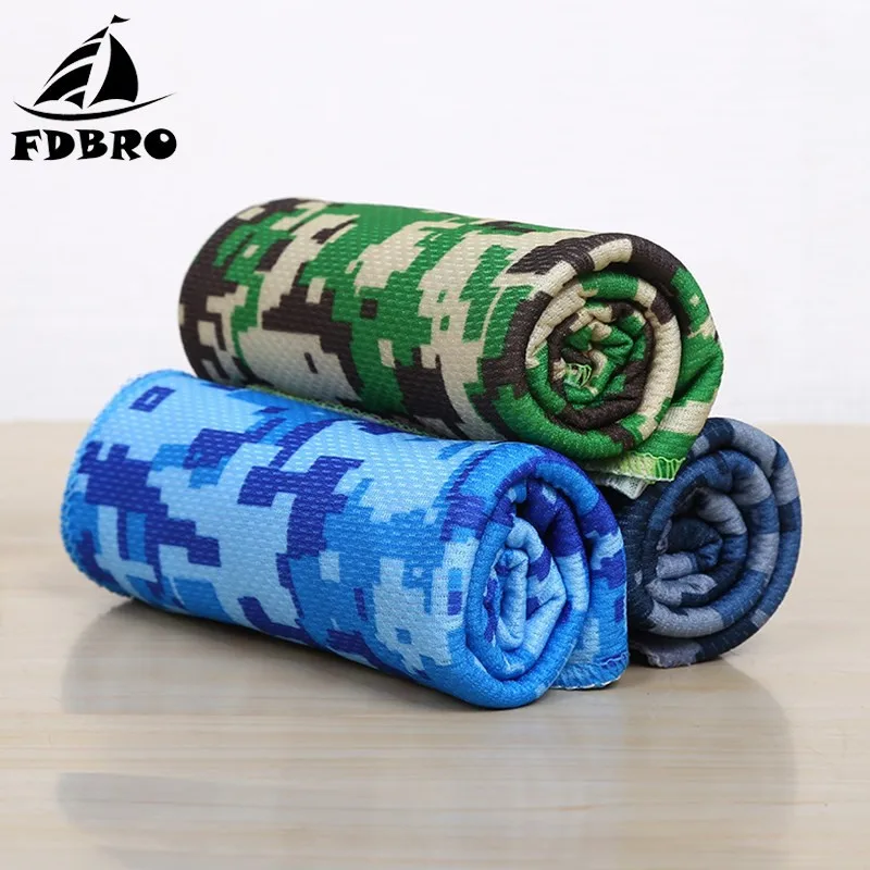 FDBRO камуфляжное печатное спортивное полотенце для льда быстросохнущее холодное полотенца для фитнеса прохладное ощущение мгновенное охлаждение холодное полотенце пот поглощающее