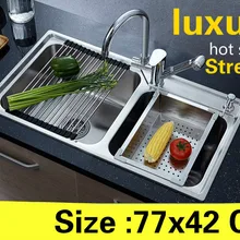 Квартира vogue кухня двойной паз раковина роскошный пищевой 304 нержавеющая сталь Стандартный Лидер продаж 770x420 мм