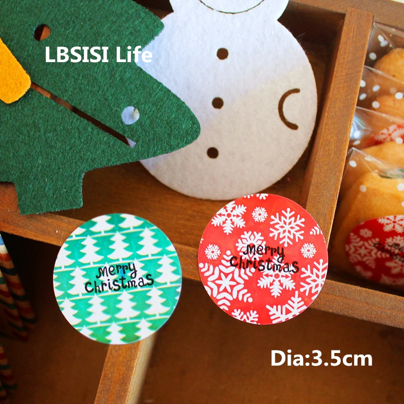 

LBSISI Life 108pcs Merry Christmas Tree Snow Seal Paper Stickers For Candy Cookie Packing Bag Box Home DIY Baking Decorations