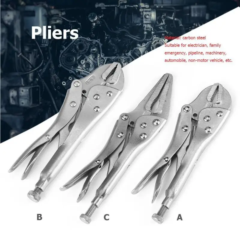 

3 Size Carbon Steel Welding Tool Adjustable Jaw Pliers C Clamp Locking Forceps Straight/Pointed Jaw Locking Pilers Hand Tools