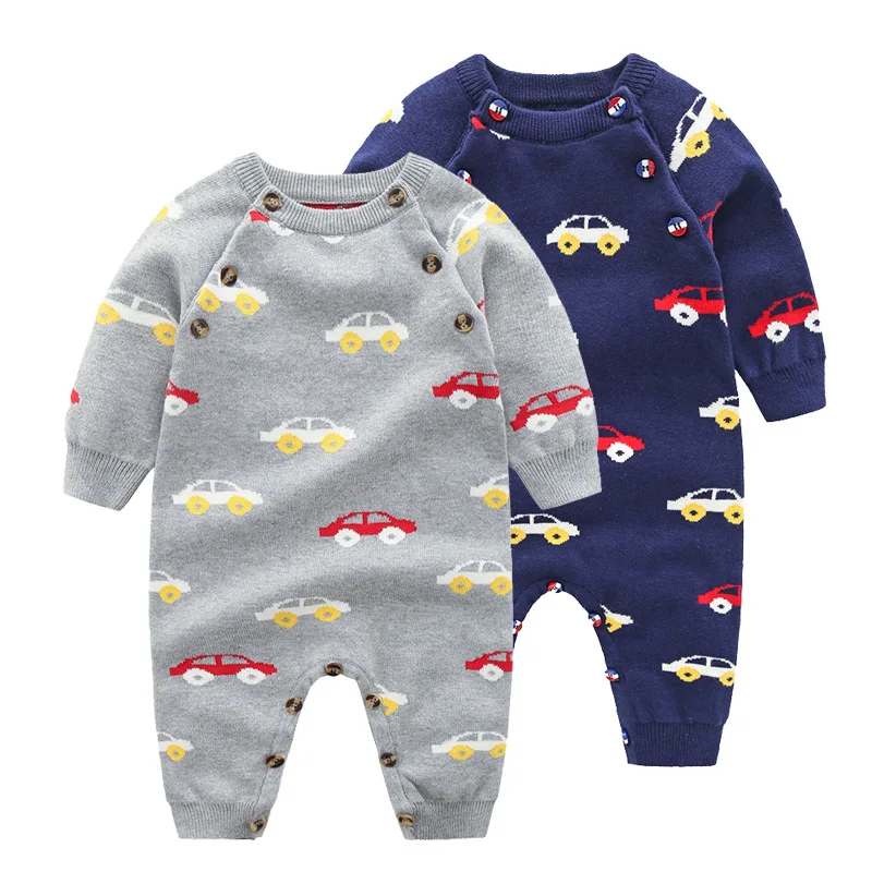 

Newborn Boys Knitted Rompers Winter Thick Warm Long Sleeves Baby Sweater Jumpsuits Autumn Grey Toddler One Piece Onesie Clothing