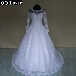 QQ Lover 2019 Винтаж кружево свадебное платье Vestido De Noiva с длинными рукавами Аппликации и на шнуровке сзади фотографии