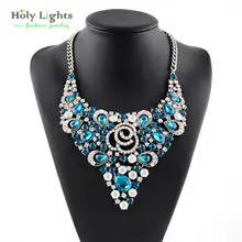 2016 Multicolor Gem Rhinestone de la resina collar collar Más Nuevo de La Manera mujer Aleación colgantes Collar llamativo mujeres joyería del encanto