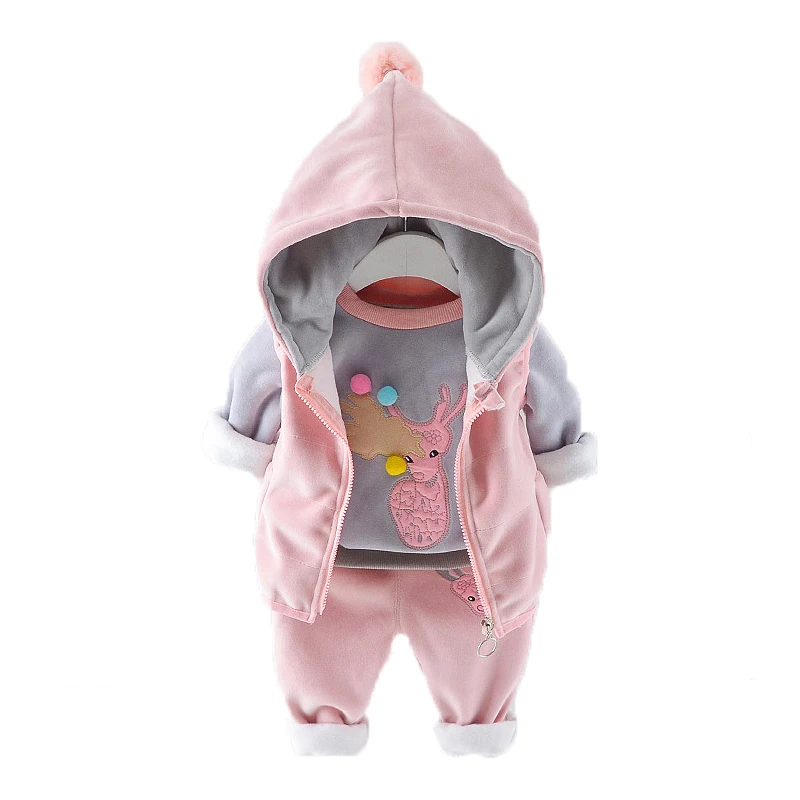 

2018 Autumn Winter Children Clothing Set Cartoon Kids Long Sleeve Fleece shirt +vest + Full Pants 3PCS Baby Clothing Suit