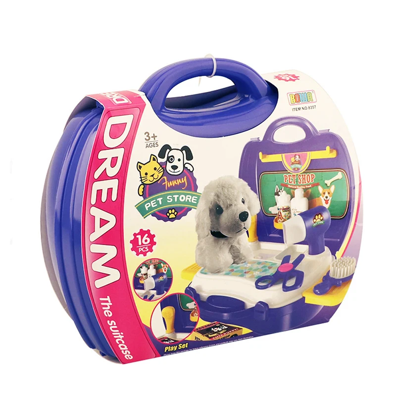 Simulation pet dog backpack box children play house pet bath wash hairdressing suit Role Play girl toy