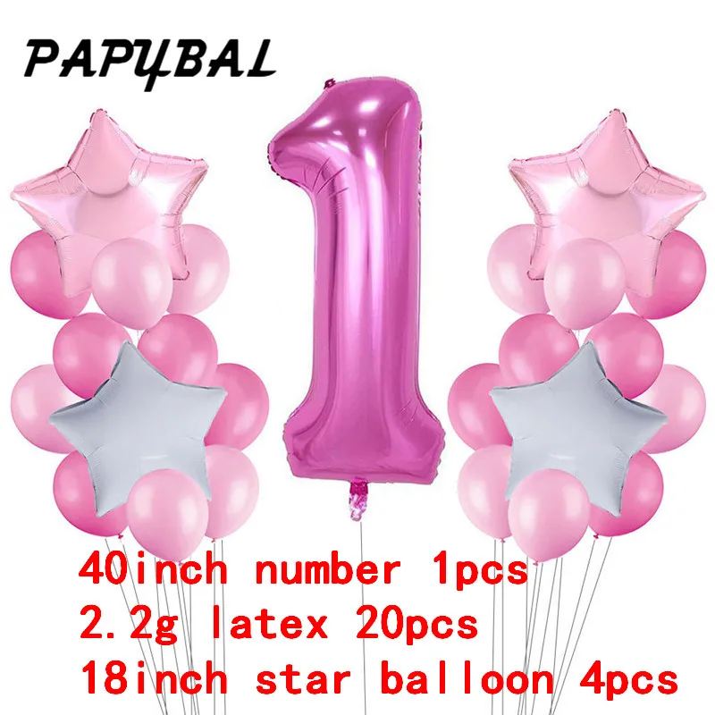 PAPYBAL/воздушные шары на 1-й день рождения, синие, розовые фольгированные шары для маленьких мальчиков и девочек, украшение на первый день рождения, на один год, на день рождения, детский праздничный Декор - Цвет: As Picture