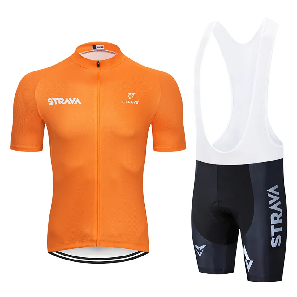 

2019 Summer Strava Team Yellow Cycling Clothing Bike Jersey Ropa Mens Bicycle Pro Cycling Jerseys Gel Pad Bike Shorts Sets