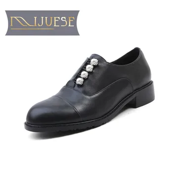

MLJUESE 2018 women pumps Cow leather spring autumn Black color square heel pearls high heels pumps women shoes