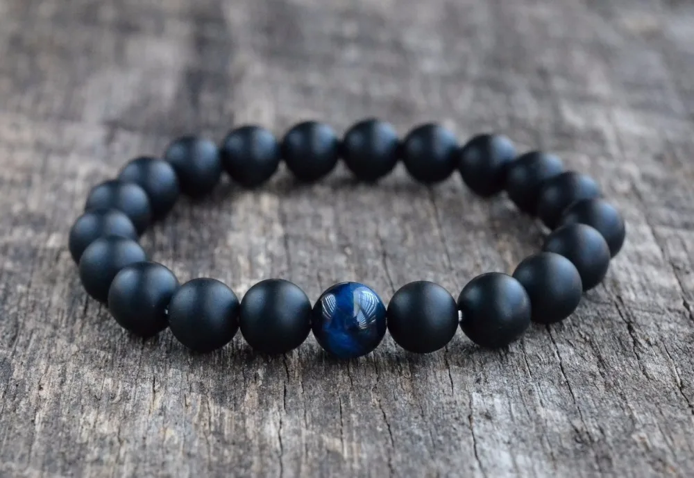 2021 Black Onyx Bracelet Mens Bracelet Black Bead Stretch Bracelets