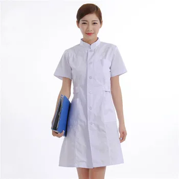 

Stand Collar White Short Sleeve Nurse Suits Drugstore Overalls Oral Clinic Work Wear Clothing Medical Coat Clothes