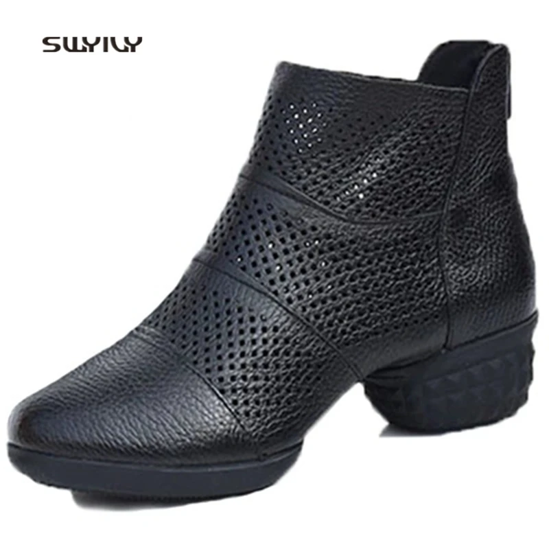 SWYIVY Women Modern Dance Shoes Genuine Leather Breath 2018 Large Size41 Square Dance Shoes Light Weight Female Sneakers
