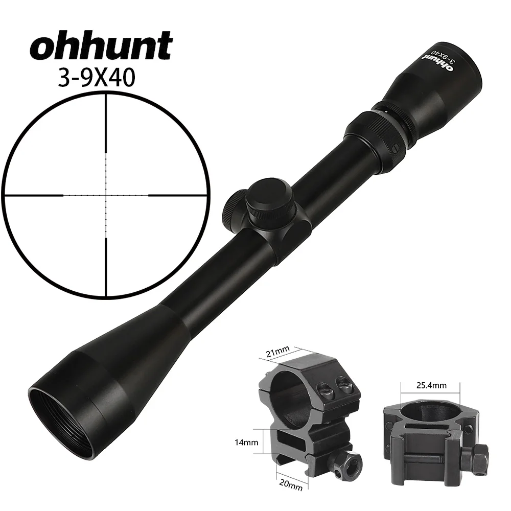 Ohhunt 3-9X40 охотничий Оптический Прицел дальномер Сетка арбалет или Mil точка прицел для. 177. 22 калибра пневматические пистолеты - Цвет: with Picatinny Rings