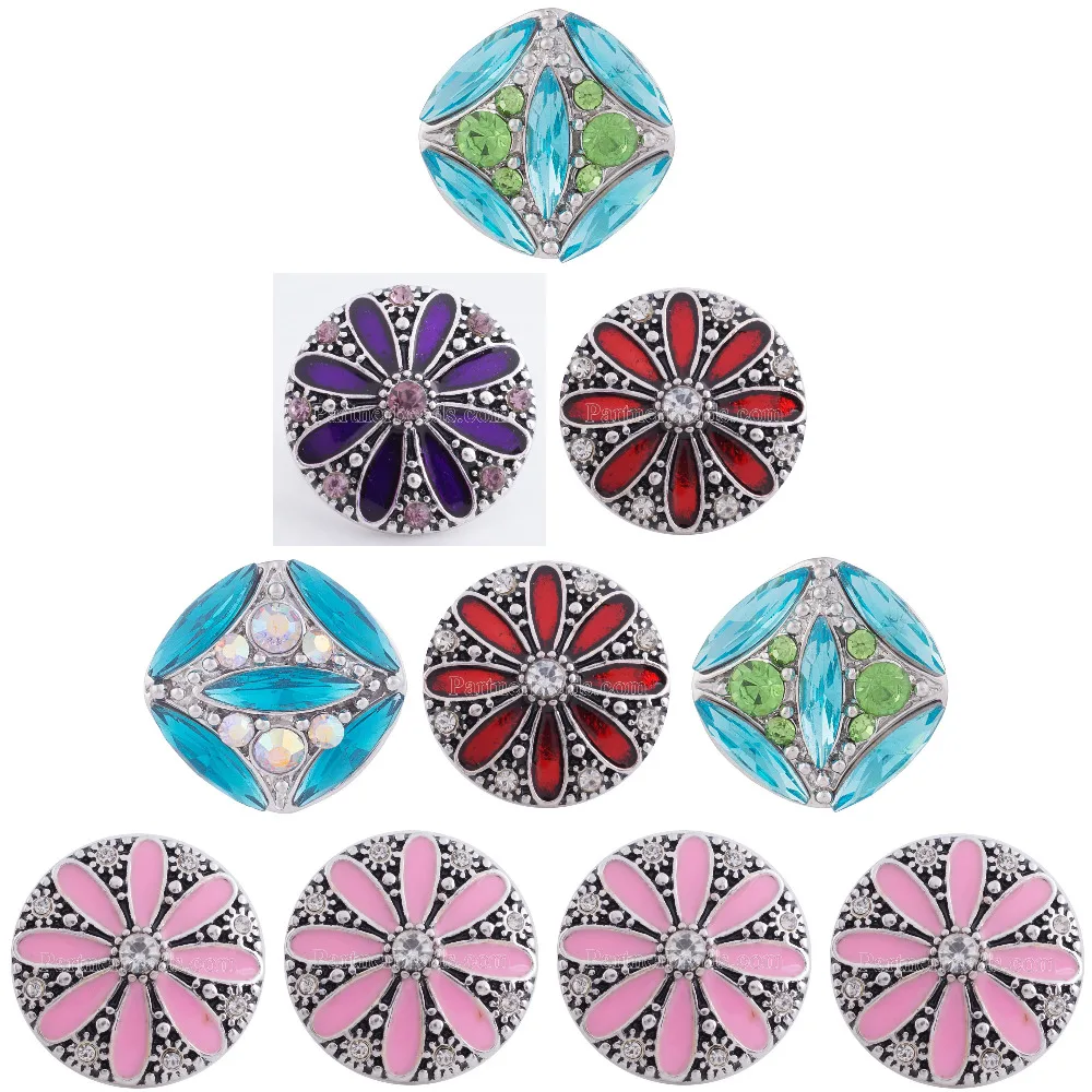 

10pcs Wholesale trendy 18mm shiny colorful stone snap button jewelry ginger snaps fit button snap bracelets necklace jewelry
