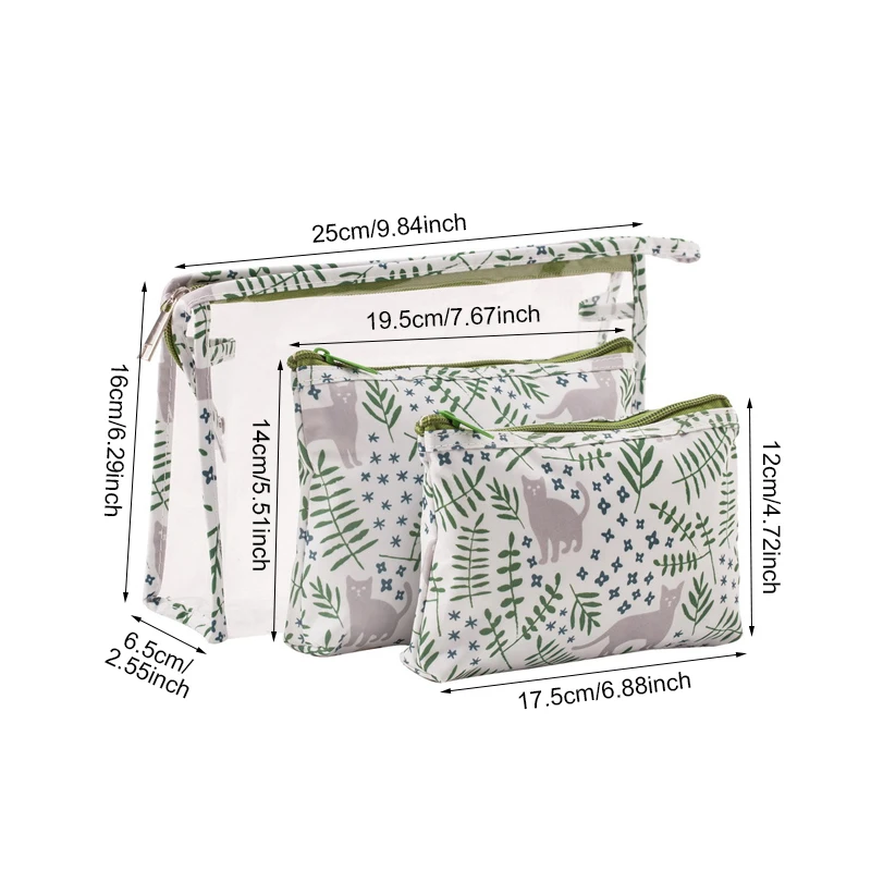 3 قطعة/المجموعة المرأة PVC حقيبة مستحضرات تجميل شفافة فلامنغو ماكياج الحقيبة فتاة فرشاة مقلمة أدوات الزينة المنظم إكسسوارات السفر