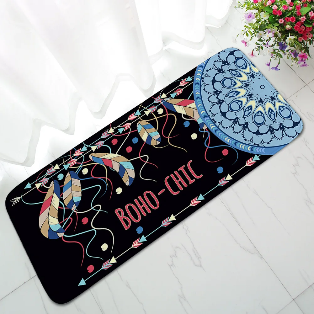 Honlaker Indian Style Long Mat Kitchen Floor Mat Bedroom Rug Comfortable Thick Anti slip Mat