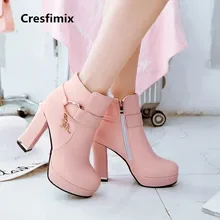 Cresfimix bottes femmes de rua das mulheres casuais de salto alto botas de senhora bonito confortável pu botas de couro botas femininas a2334