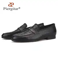 Piergitar Handmade Crocodile embossed Genuine Leather Men's shoes party and wedding Men Loafers male's Causal Flats plus size