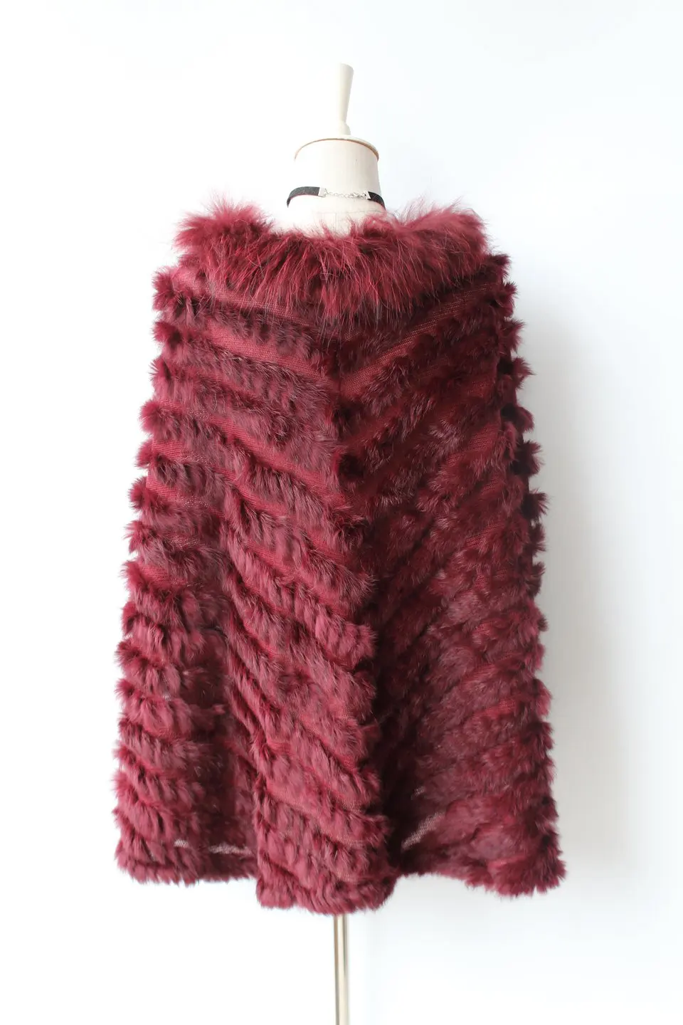 genuine rabbit fur poncho big size with collar (9)